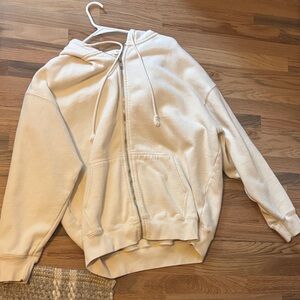 John galt oversized Cream Zip-Up Hoodie
